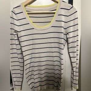 Scoop Neck Thin Sweater in Oatmeal and Navy Stripes